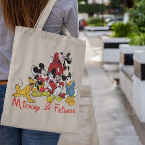 Vintage Mickey Mouse & Friends Canvas Tote. Gift Reusable Shopping or Beach Bag. image 1