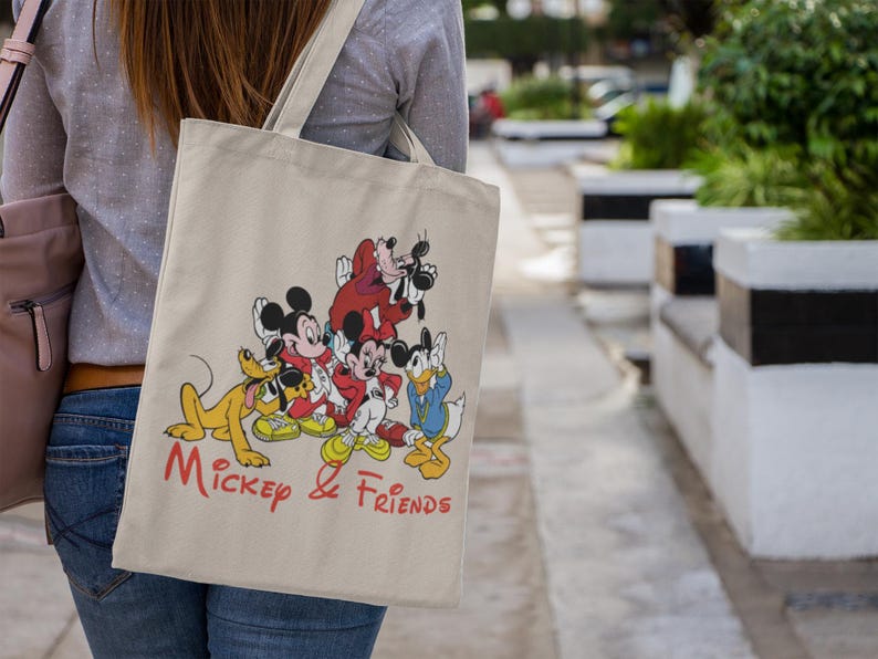 Vintage Mickey Mouse & Friends Canvas Tote. Gift Reusable Shopping or Beach Bag. image 1