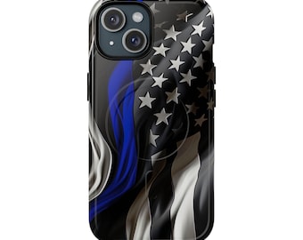 Funda para teléfono con la bandera estadounidense de la Línea Azul Delgada / Funda magnética resistente