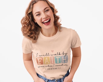 Camiseta "Caminaré por fe" / Camiseta cristiana con la Escritura de fe 2 Corintios 5:7