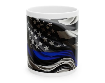 Thin Blue Line American Flag Mug | Police Support Ceramic Mug