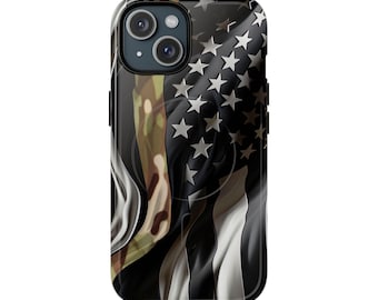 Funda con estampado de camuflaje y bandera estadounidense / Funda magnética resistente para teléfono