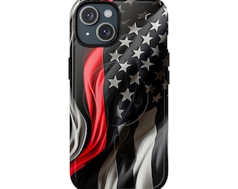 Funda para teléfono con la bandera estadounidense de la Línea Roja Delgada / Funda magnética resistente