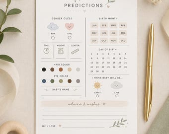 Baby Shower Prediction Card, Gender Guess Game, Printable Baby Shower Game, Instant PDF
