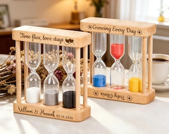 Personalized 1/3/5 min 3-in-1 Wooden Hourglass – Custom Engraved Sand Timer,Birthday Gift,Anniversary,Wedding,Graduation,Retirement Keepsake