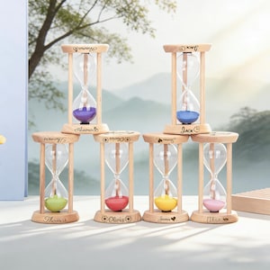 Gepersonaliseerde 3/5/10/15/30 min. houten zandloper - gepersonaliseerde gegraveerde zandloper, verjaardagscadeau, jubileum, bruiloft, afstuderen, pensioenherinnering