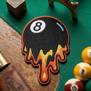 Melting 8 Ball Iron-On Patch - Trippy Billiards Magic 8-Ball Embroidered Badge - Cool Aesthetic DIY Jacket Decor