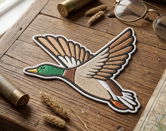 Flying Mallard Duck Iron-On Patch - Realistic Nature Embroidered Badge for Hunting Gear & Jackets - Outdoor DIY Gift