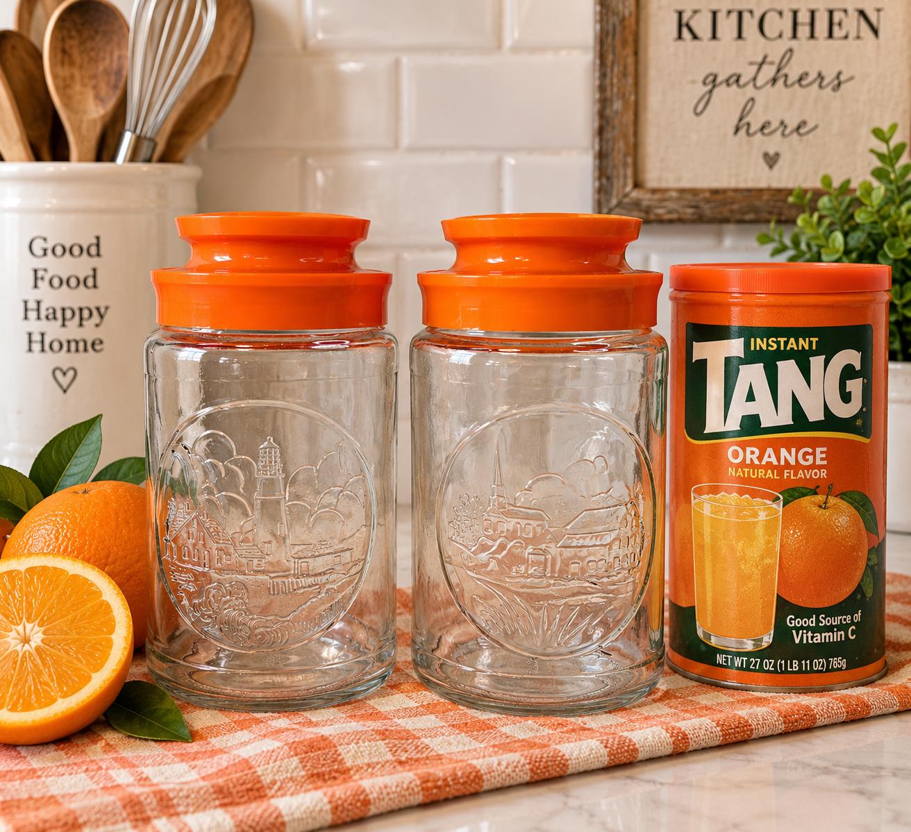 Vintage Orange Glass Jar With Lid - Etsy