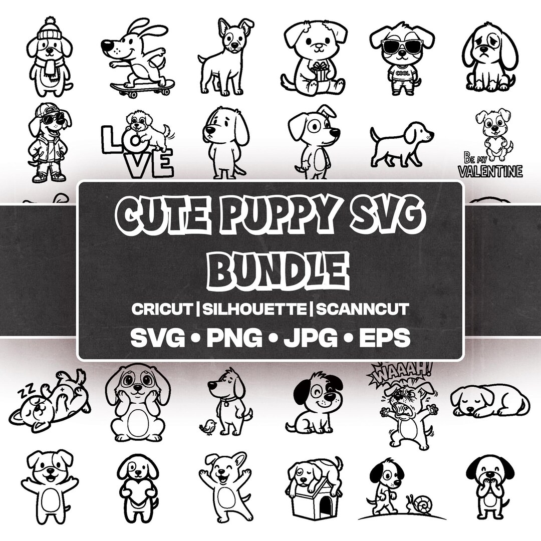 Cute Puppy SVG Bundle, Cartoon Dog Clipart Set, Funny Puppy ...