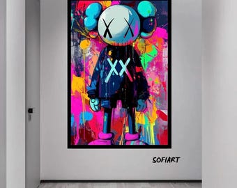 Kaws Graffiti Canvas Painting, Hypebeast Home Decor