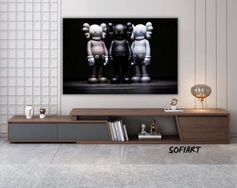 KAWS Figures Canvas Painting, Hypebeast Decor, Home Office Art