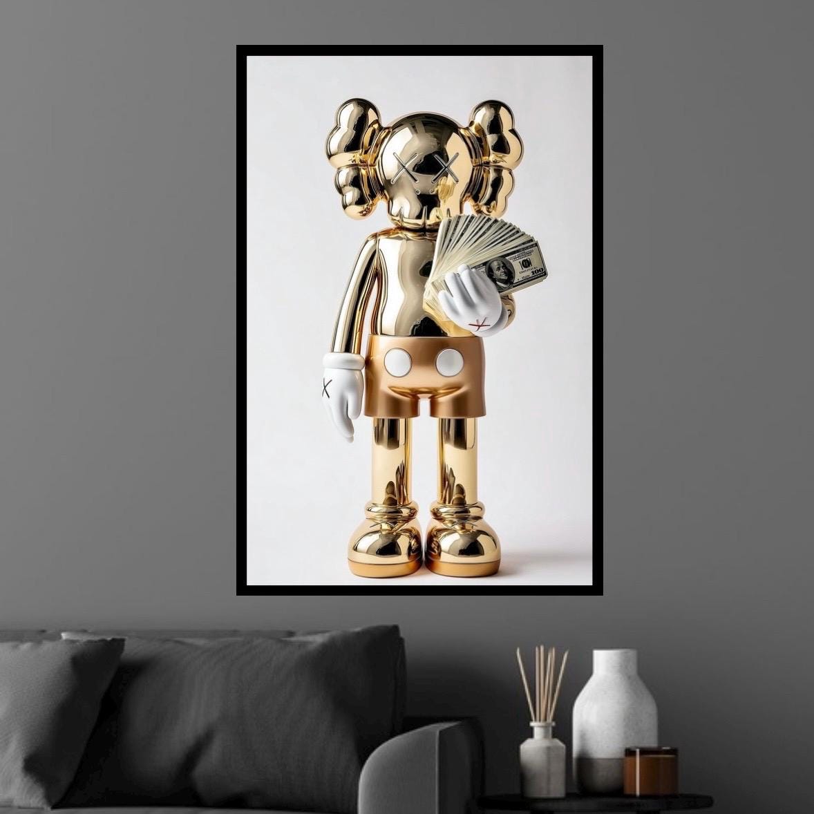 Painting Kaws Gold With Dollars KAWS Hypebeast Kaws Figure,kaws