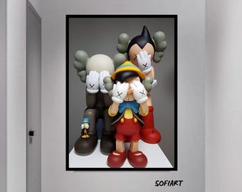 Kaws Figures Painting, Hypebeast Pop Art Canvas, Home Decor