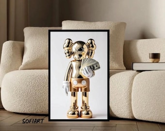Painting Kaws Gold With Dollars KAWS Hypebeast Kaws Figure,kaws