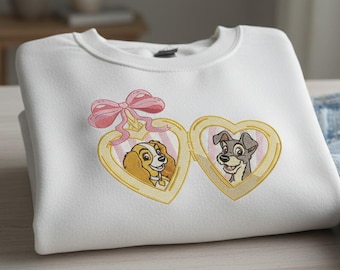 Maglietta ricamata con spaghetti di Lilli e il Vagabondo, maglietta coordinata per San Valentino con coppia Disney, outfit coordinati per il viaggio con coppia a Disneyland