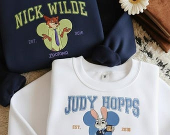 Haftowana koszula Disneyland Zootopia, pasująca bluza Nick i Judy, bluza z kapturem Nick i Judy z Disney Trip, prezent dla fanów Zootopii