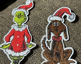 Grinch Weihnachten gestickte Aufnäher, Weihnachten Aufnäher, Max Dog & Cindy Lou Designs, DIY Weihnachten Jacken Dekore