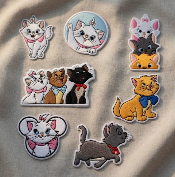 Aristocats Embroidered Patches, Marie Berlioz Toulouse Iron On Patch, Cute White Cat Pink Bow Applique, DIY Kids Clothing Decor