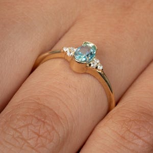 Oval Blue Gemstone Diamond Ring in 14K Gold, Swiss Blue Engagement Ring for Women, Handmade Fine Jewelry