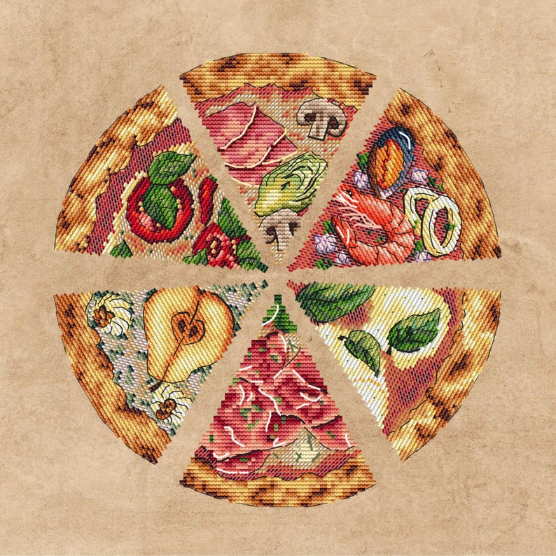 Pizza Slice Cross Stitch Pattern, Food Embroidery Design, Ornament PDF ...