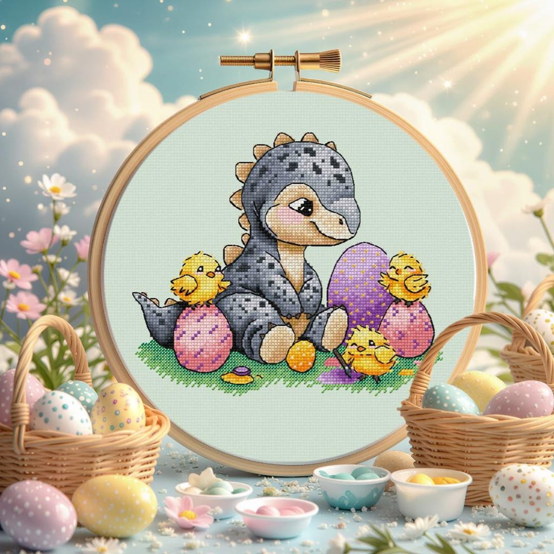 Easter Allosaurus Cross Stitch Pattern – Dino Holiday Craft (PDF ...
