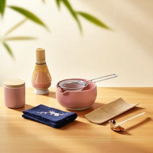 Handmade Ceramic Matcha Tea Set, 9 Piece Japanese Kit with Bowl, Whisk and Scoop