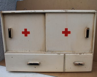 Vintage Wooden Medicine Cabinet / First Aid Box, 1950s–1960s