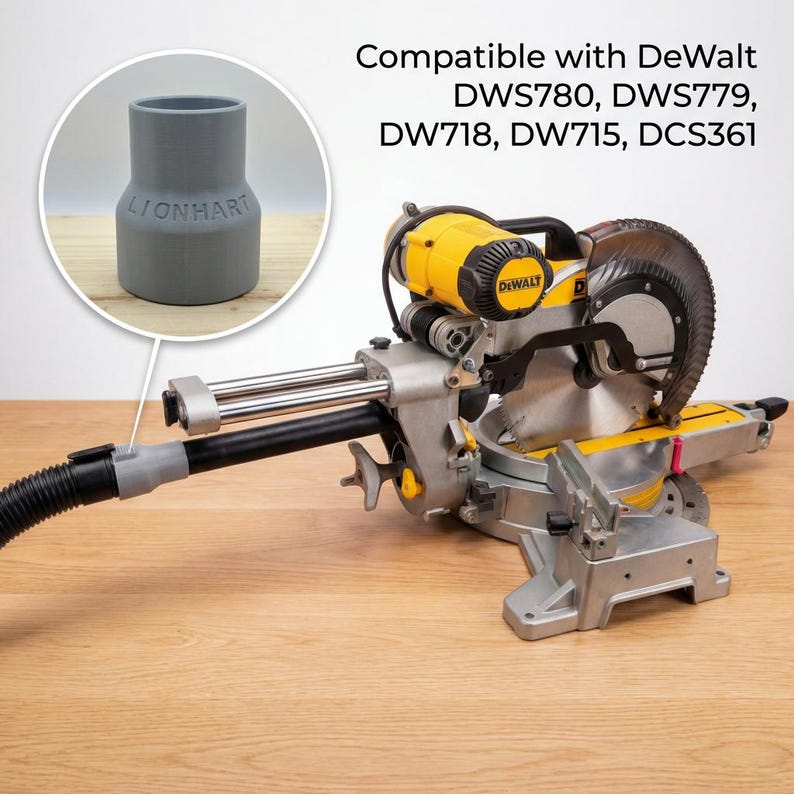 DeWalt Miter Saw Dust Collection Adapter, Ridgid Shop Vac Hose Connector image 1