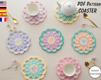 Flower Coaster Crochet Pattern | DIY Crochet Coasters | Handmade Gift Idea | Easy Step-by-Step Tutorial | PDF Download, Table decor, PDF