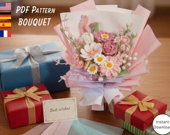 Flower Bouquet Crochet Pattern  Rose & Tulip Patterns Wedding Bouquet, Mother’s Day Gift, Birthday Crochet Gift, Spring Summer Decor, PDF