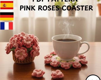 Peach Bloom Coaster & Pot Crochet Pattern, Flower Pot Crochet PDF, Crochet Flower Pattern, DIY Home Decor, Digital Download