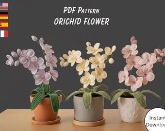 Crochet Orchid Pattern, DIY Flower Basket, Floral Home Decor (PDF Pattern)