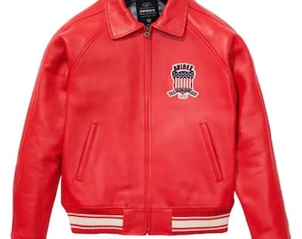 Avirex Men’s Classic Cowhide Bomber Jacket – Warm Zippered Leather Outerwear