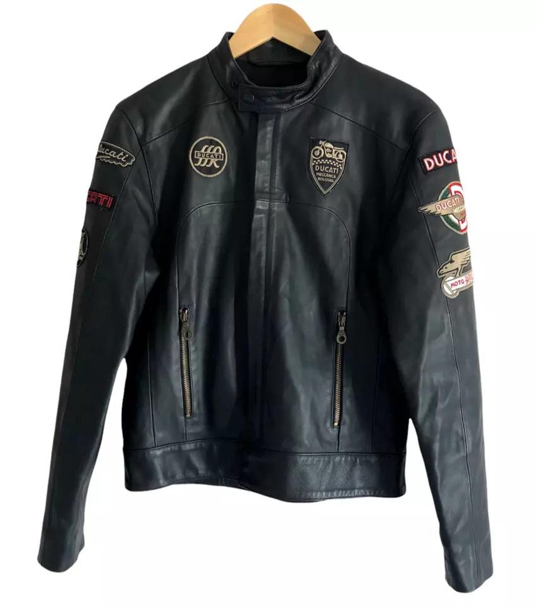 Ducati Vintage Biker Jacket Men's Black Cowhide Leather Motorcycle