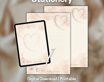 Printable Stationery Set, Heart, Lined & Unlined, A4 + US Letter, Digital Download