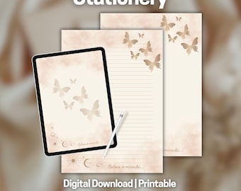 Printable Stationery Set, Butterflies, Lined & Unlined, A4 + US Letter, Digital Download