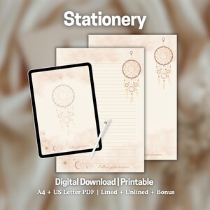 Utskrivbart DreamCatcher-brevpappersset | Linjerat och olinjerat | A4 + US Letter | Digital nedladdning