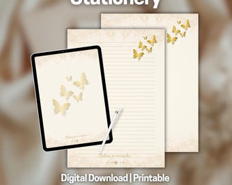 Printable Stationery Set, Butterflies, Lined & Unlined, A4 + US Letter, Digital Download