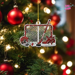 Custom Hockey Player Gift For Christmas, Personalized Name On Stick Ornament, Hockey Mom Dad Keepsake, Ice Hockey Fan Tree Decoration