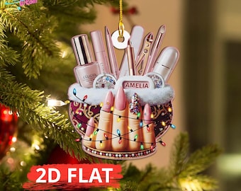Kundenspezifische Nagel-Techniker-Weihnachtsgeschenk, lange Fingernagel- und Werkzeug-Verzierung, perfektes Dekor für Nagel-Liebhaber, Schönheits-Enthusiasten-Baum-Hänge