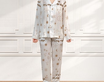 Funny Astrology Satin Pajamas, It's My Rising Sign PJs, Celestial Zodiac Sleepwear, Witchy Moon And Stars Loungewear, Spiritual Gift For Her