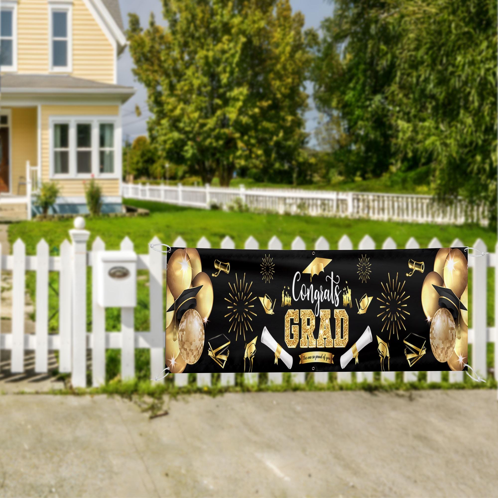 Congrats Grad Graduation Banner Black Gold Party Decor Class of 2026 ...