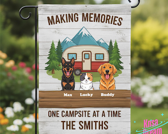 Custom Pet Portrait Garden Flag, Family Camper Yard Decor