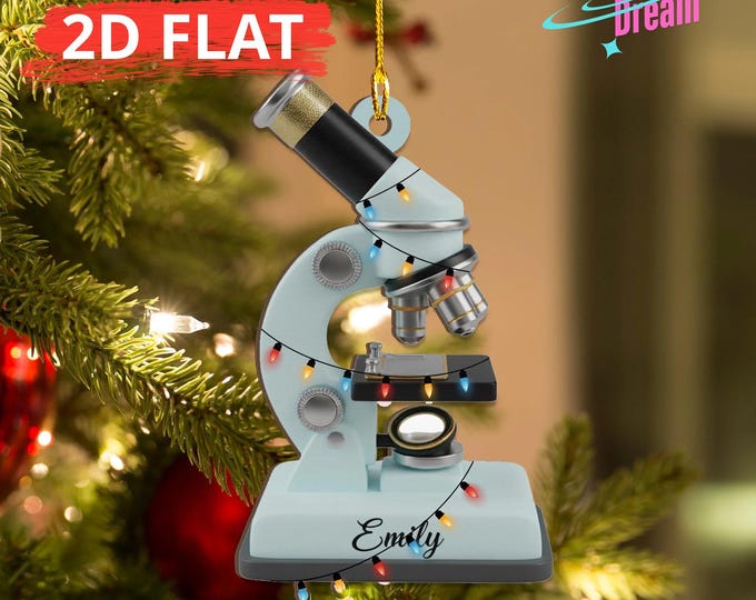 Custom Name Science Christmas Ornament, Unique Microscope Decoration, Great Holiday Gift for Scientist, Educator or Future Doctor