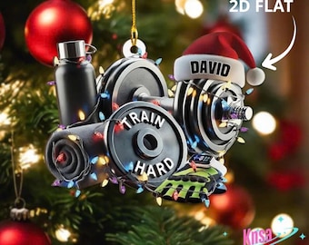 Personalized Gym Ornament, Dumbbell Kettlebell, Bodybuilder Gift