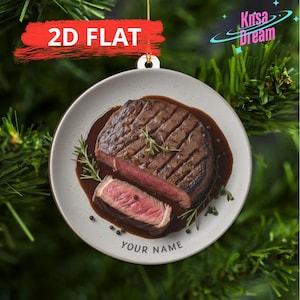 Personalized Steak Dinner Plate Ornament, Meat Lover Xmas Decor