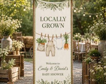 Locally Grown Baby Shower Welcome Sign Printable Greenery Banner