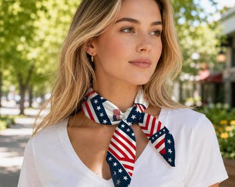 USA Flag Head Scarf For Women, Patriotic Neck Scarf, American Independence Day Fashion Accessory Gift