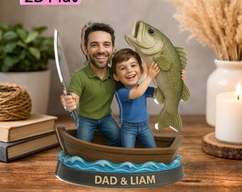 Bloque acrílico personalizado para padre e hijo, regalo de pesca, recuerdo personalizado para padre e hijo, decoración única para el escritorio con foto familiar para el Día del Padre.